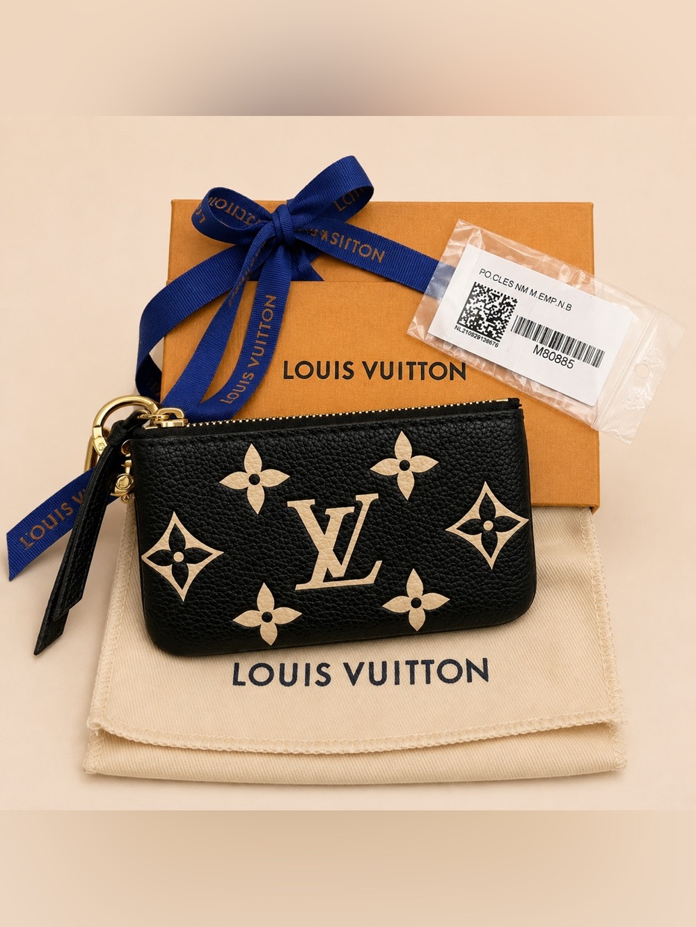 Louis Vuitton Black with Beige Monogram Mini Zip Pouch